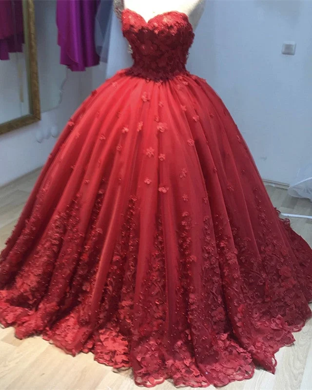 Red Sweetheart Ball Gown Dresses For Sweet 16 Wedding Dress Set