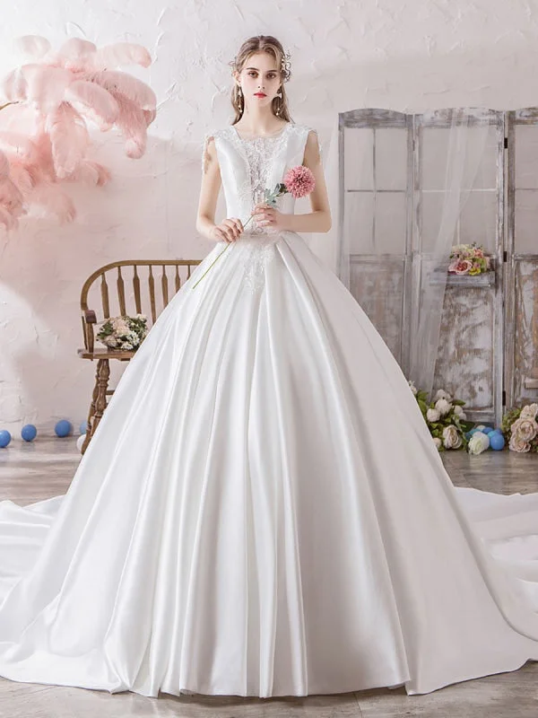 Wedding Dress Princess Silhouette Illusion Neckline Sleeveless Natural Waist Cathedral Train Bridal Gowns Lace Wedding Dress