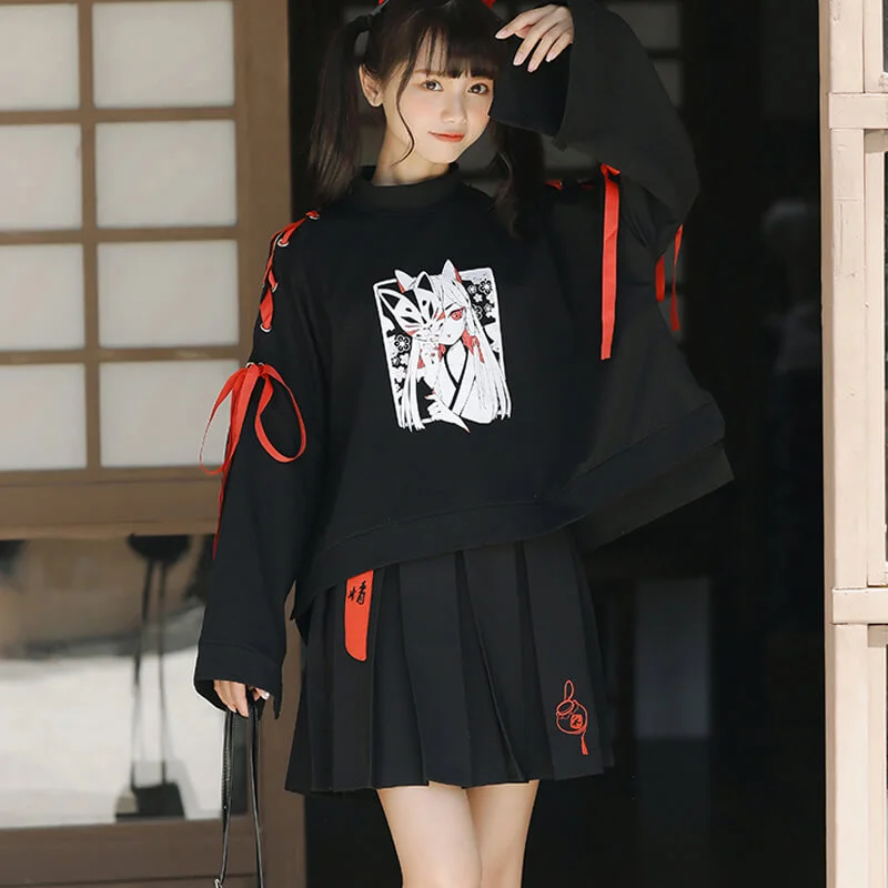 JAPANESE COMIC FOX SWEATSHIRT+SKIRT BY21217 Street style unclassified skirts