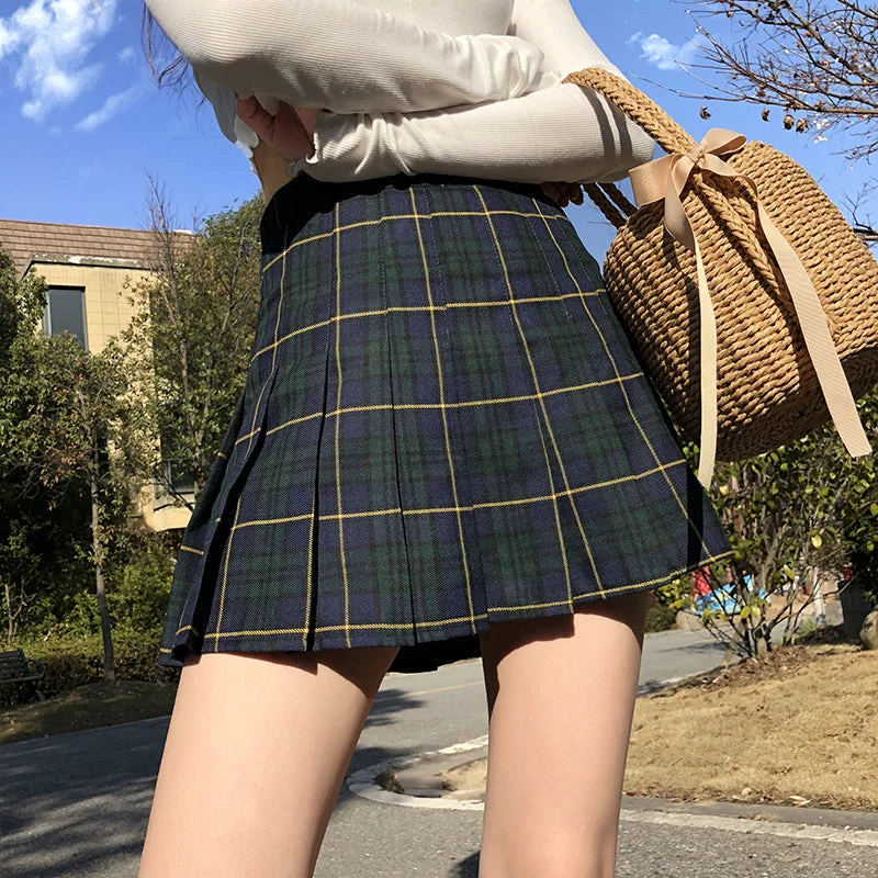 RETRO HIGH WAIST PLAID PLEATED SKIRT BY61104 Beaded unclassified skirts