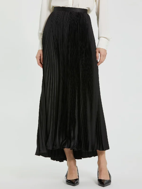 Black Ankle Length Satin Pleated Skirt Neutral tone unclassified skirts