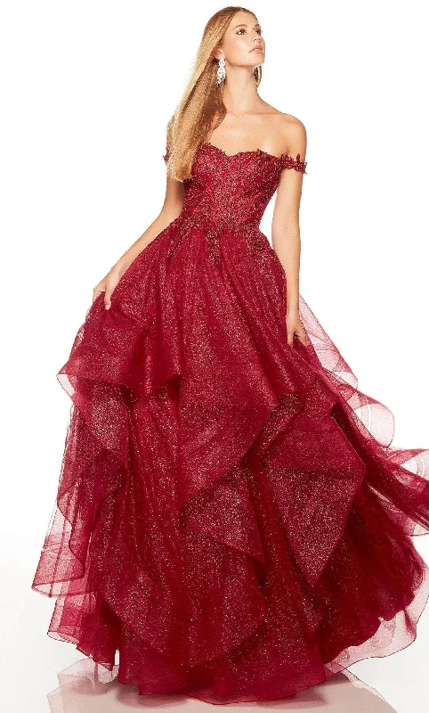 Alyce Paris 61320 - Off Shoulder Ruffled Glittery Gown Flowy party dresses