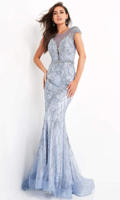 Jovani - 00883 Cap Sleeve Beaded Illusion Jewel Long Gown Trendy party dresses under $50