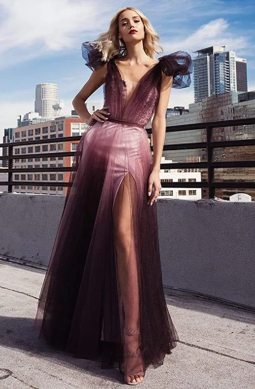 Nicole Bakti - 6926 Ruffled Deep V-neck A-line Gown Velvet party dresses