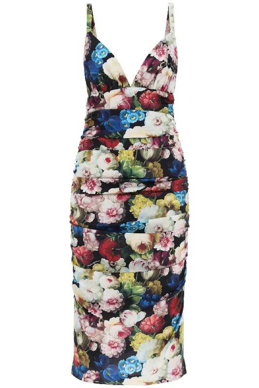 Nocturnal Flower Draped Midi Dress  - Multicolor Office midi dresses