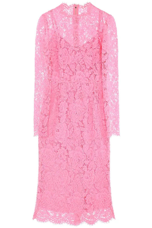 Midi Dress In Floral Cordonnet Lace  - Pink Sequin midi dresses