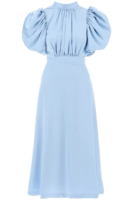 Midi Satin Dress With Balloon Sleeves  - Light Blue Must-have midi dresses for this season