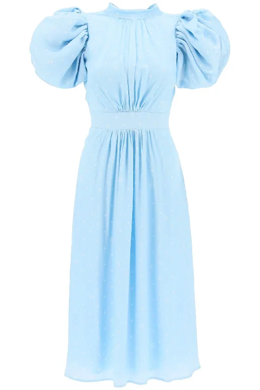 Polka Dot Midi Dress With Balloon Sleeves  - Light Blue Flattering midi dresses for all body types