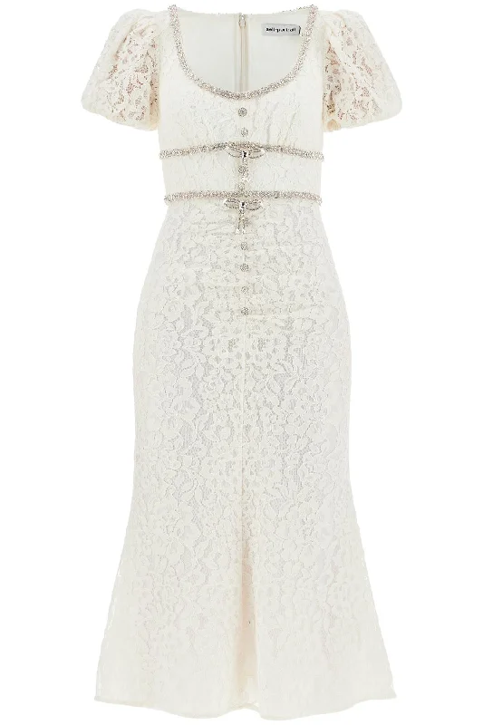 'floral Lace Midi Dress With Crystal Embell  - White Summer party midi dresses