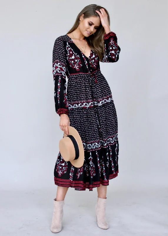 Call It Love Midi Dress - Black Paisley Elegant midi dresses