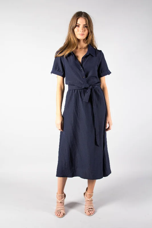 Delicate Hearts Midi Shirt Dress - Navy A-line midi dresses