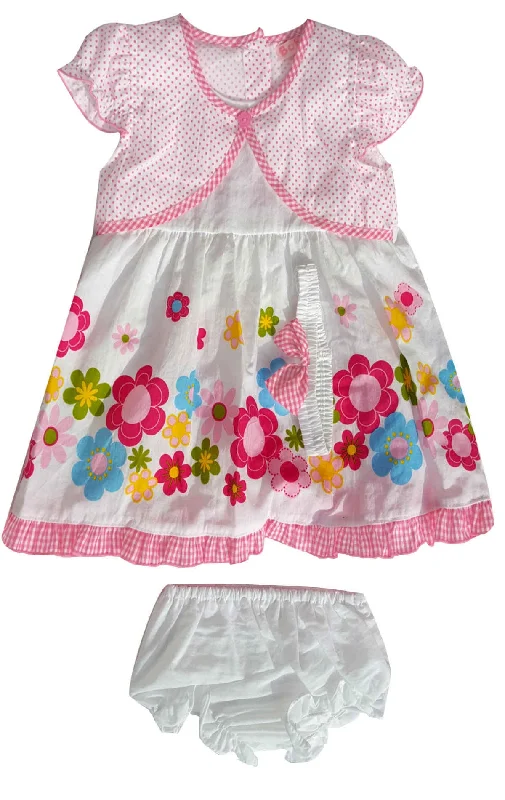 Baby Girls 3 Piece Floral Bow Dress Set Knickers & Bow Headband Age 6-24 M High-end floral dresses