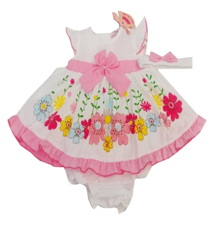 Baby Girls 3 Piece Floral Bow Dress Set Knickers & Bow Headband Age 6-24 M Floral dresses under $50