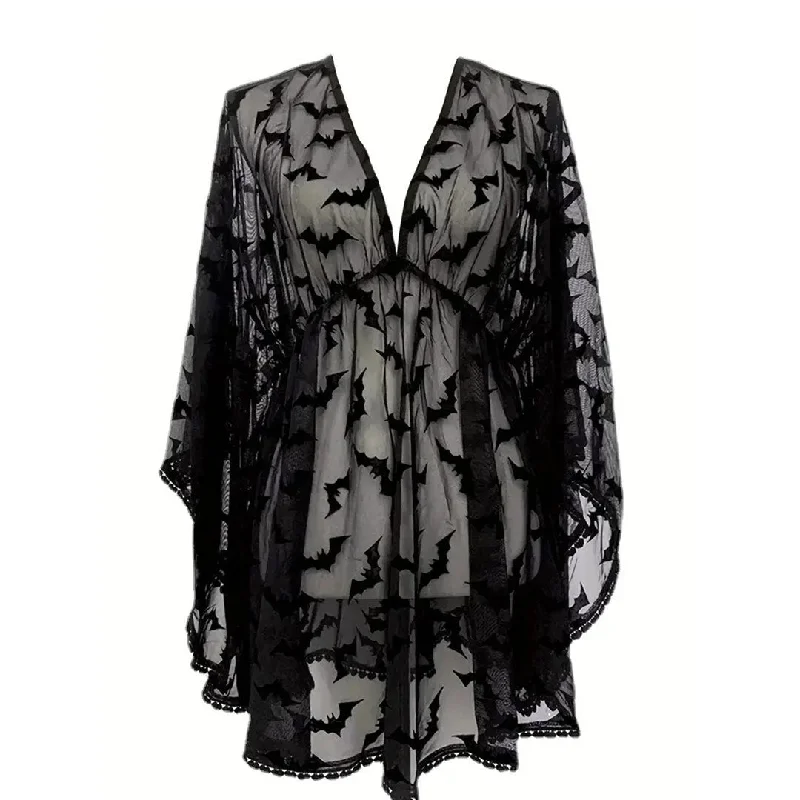 Bat Print Mesh Dress Silk floral dresses