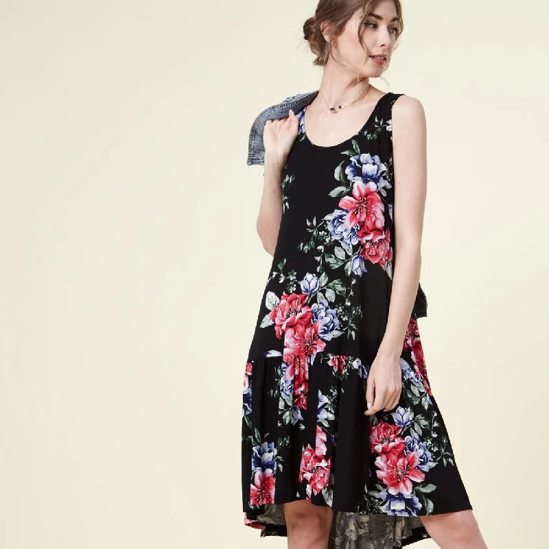 Black Floral Drop-Waist Dress Formal floral dresses