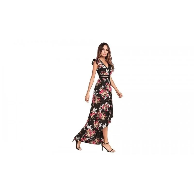 EI Contente Jacobella High-Low Floral Dress - Black L (FS-XL) Outdoor floral dresses