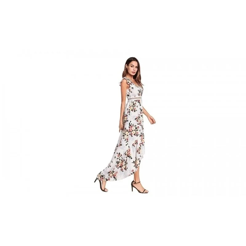 EI Contente Jacobella High-Low Floral Dress - White L (FS-XL) A-line floral dresses