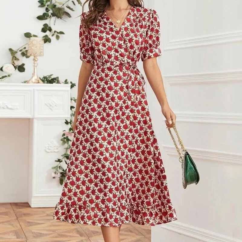 Floral Print Elastic Waist A-line Dress H&M floral dresses