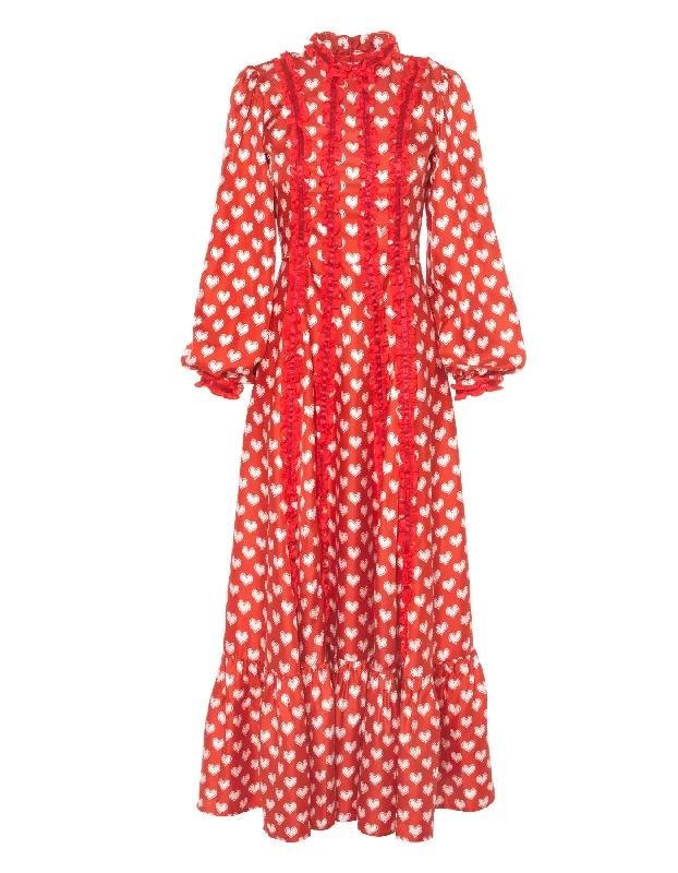 Gigi Red Heart Print Silk Twill Dress Best floral dresses for casual outings