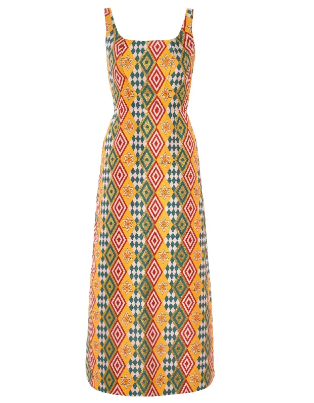 Marianne Gold Madhatter Print Silk Jacquard Dress Best floral dresses for outdoor weddings