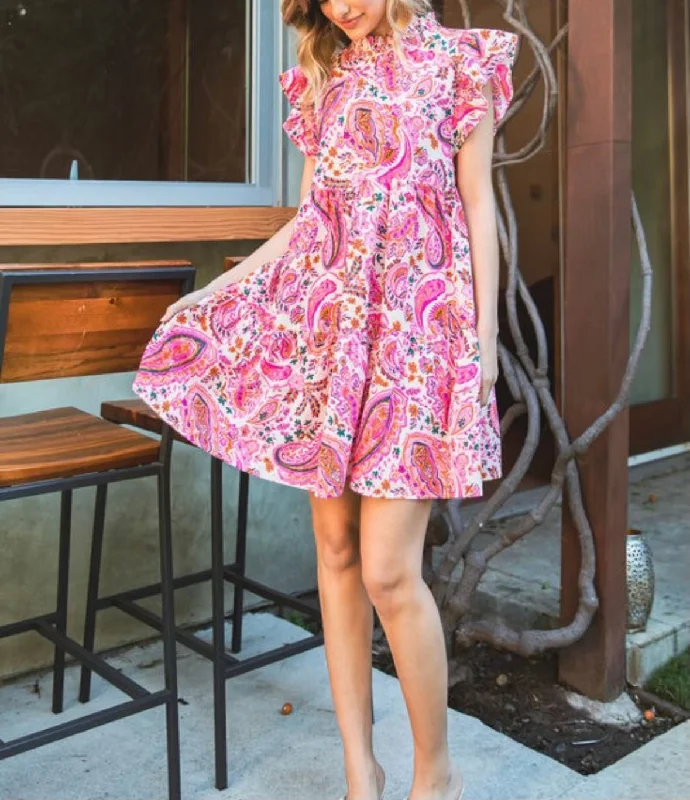 Mid Length Pink Patterned Statement Dress Fashion-forward floral dresses