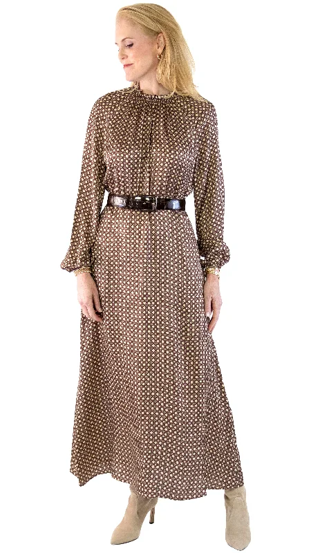 Wicker Print Dress - Brown Party floral dresses