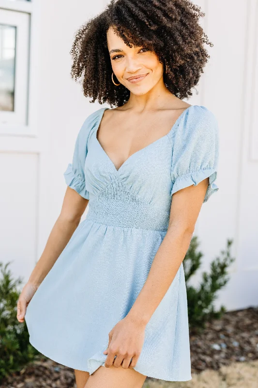 Leave Them Stunned Light Blue Mini Dress Boho Mini Skirt