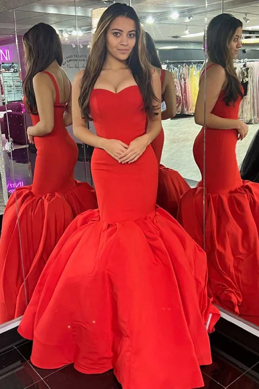 Red Backless Straps Trumpet Long Prom Dress Formal Maxi Outfit