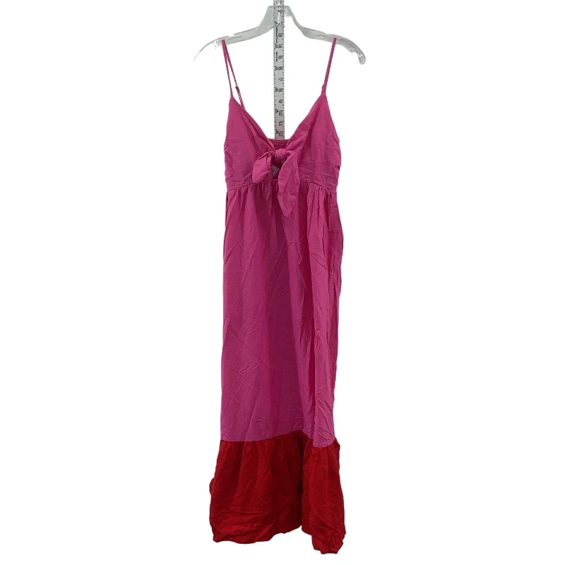 Tabitha Brown Pink/Red Ruffle Hem Panel Linen Maxi Slip Dress S, NWT Women's Ruffle Long Maxi