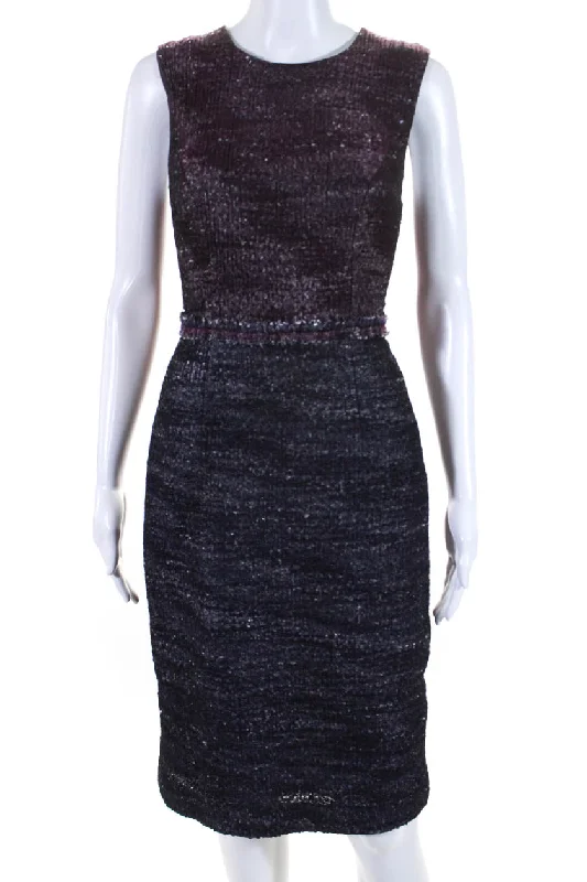 Carolina Herrera Womens Wool Knit Sleeveless Midi Pencil Dress Purple Sporty Midi Skirt