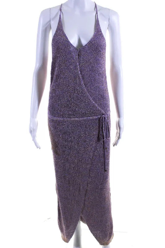 Knitss Womens Tie Back Knit Faux Wrap Midi Sheath Dress Lavender Midi Skirt Blouse