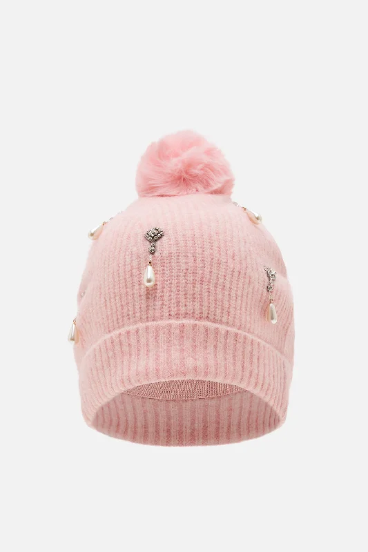 EMBELLISHED BEANIE SOLID PINK Casual unclassified dresses