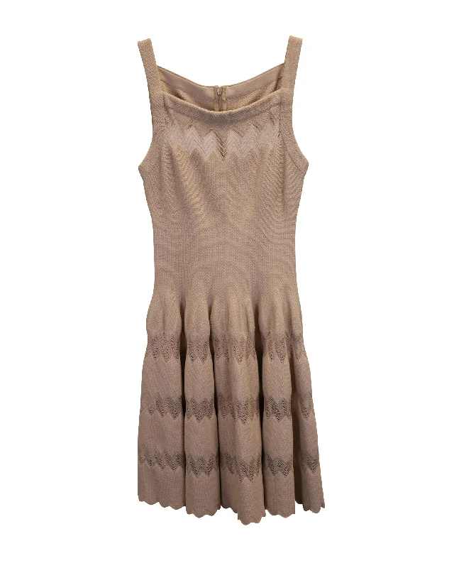 Alaïa Square Neckline Dress in Beige Silk Printed unclassified dresses