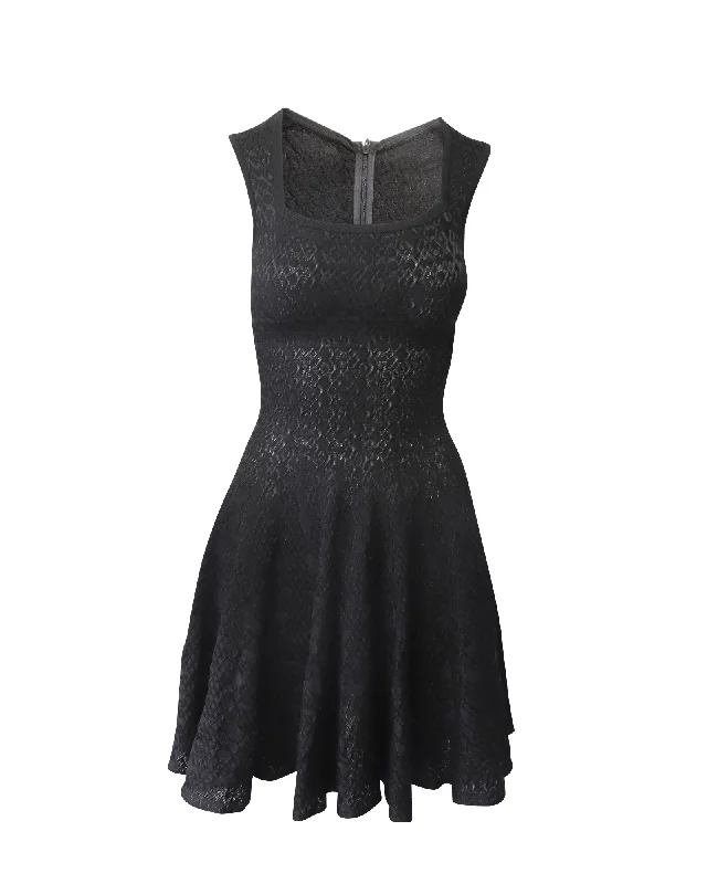 Alaia Textured Fit and Flare Dress in Black Viscose Sexy unclassified dresses