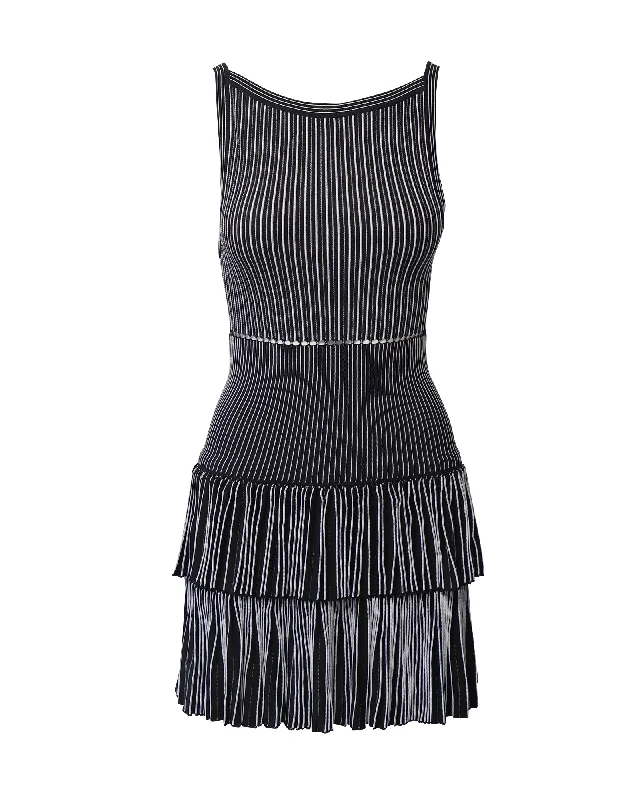 Alaia Tiered A-Line Dress in Black Viscose Boho unclassified dresses