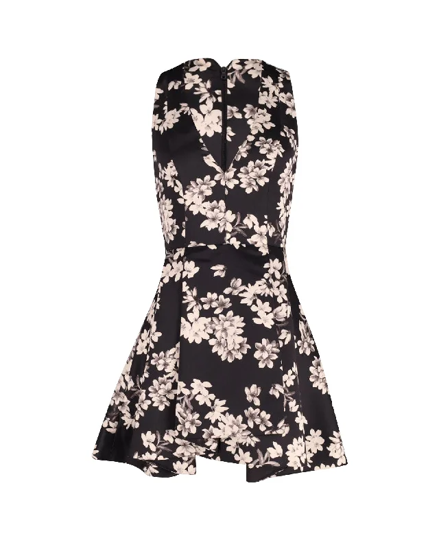 Alice + Olivia Cherry Blossom Print Dress in Black Polyester Sexy unclassified dresses