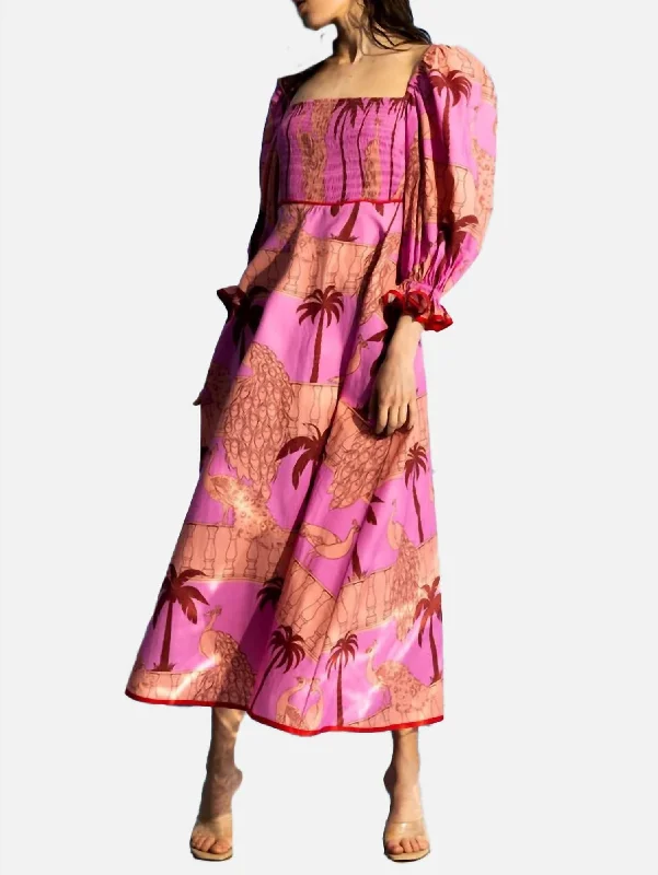 Alize Palm Print Dress In Pink/maroon Wrap unclassified dresses