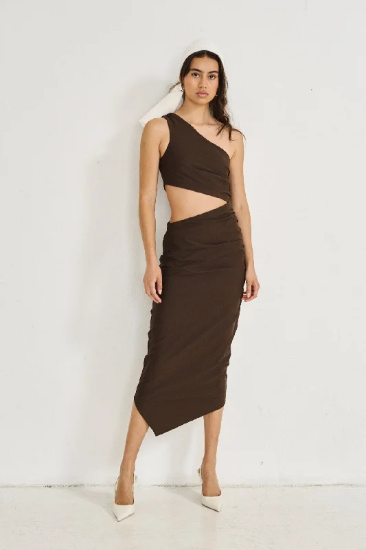 Asymmetrical Cut-Out Dress (Limited Edition) Chocolate- Sofia Graduation unclassified dresses