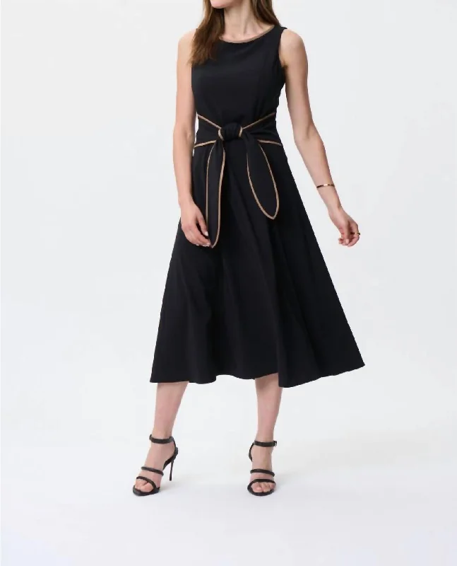 Belted Fit And Flare Dress In Black Earthy tone unclassified dresses