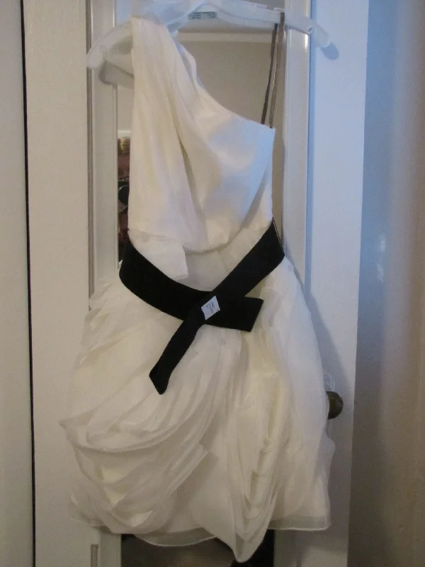 David's Bridal One Shoulder Organza Dress with Black Belt Preppy unclassified dresses