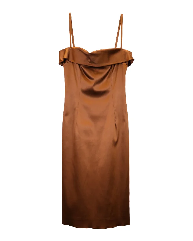 Dolce & Gabbana Sleeveless Knee-Length Dress in Bronze Acetate Beaded unclassified dresses