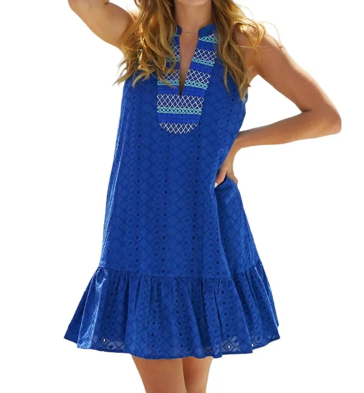 Embroidered Eyelet Halter Dress In Navy Street style unclassified dresses
