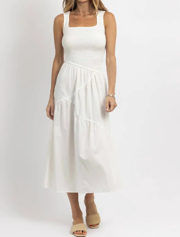 Eva Asymmetric Smock Dress In White Long unclassified dresses