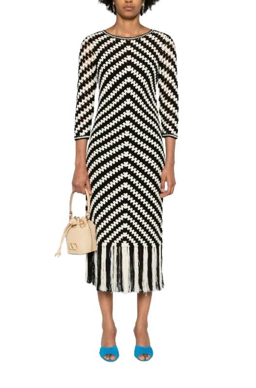 Halliday Hand Crochet Dress In Chevron Long sleeve unclassified dresses