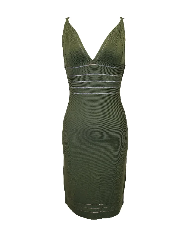 Herve Leger Mesh Panel Sleeveless Bandage Dress in Green Rayon Wedding guest unclassified dresses