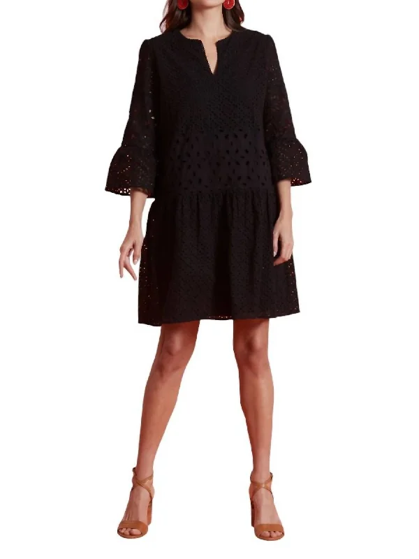 Ingrid Eyelet Skimmer Dress In Black Ruched unclassified dresses