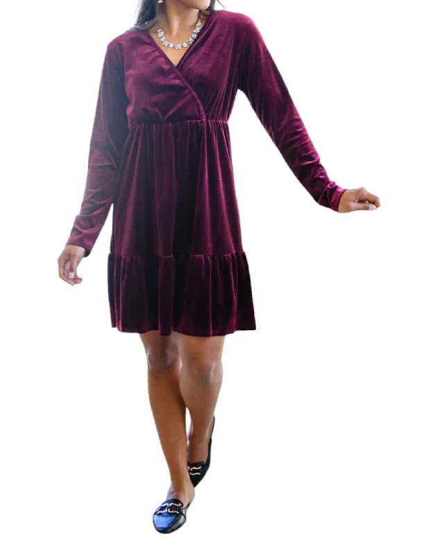 Jentsyn Velvet V-Neck Dress In Wine Stylish unclassified dresses