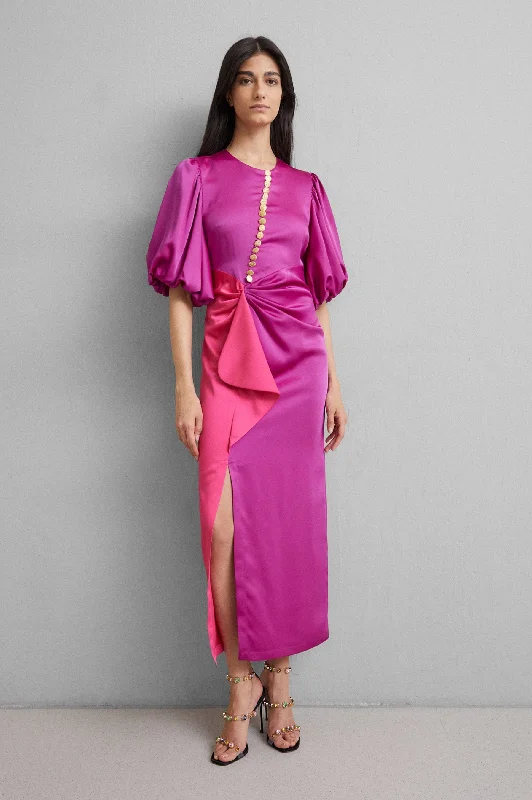 Junon Satin Dress in Fuchsia One-shoulder unclassified dresses