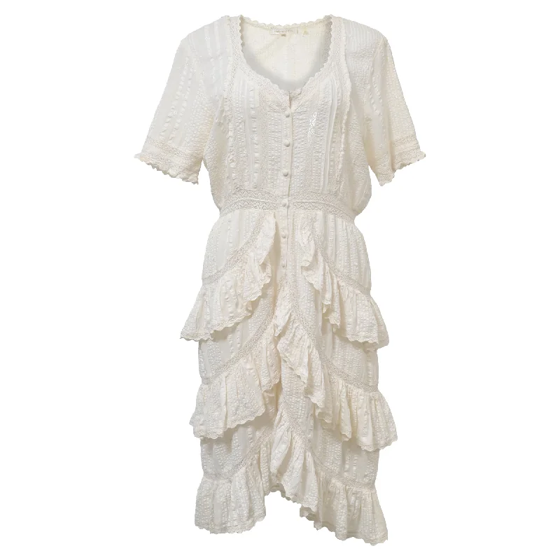 LoveShackFancy Tiered Ruffle Dress in Cream Cotton Sexy unclassified dresses