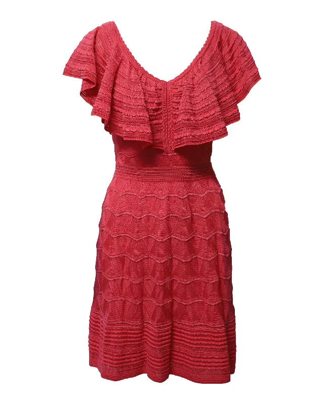 M Missoni Ruffle Knitted Dress in Pink Cotton Monochrome unclassified dresses